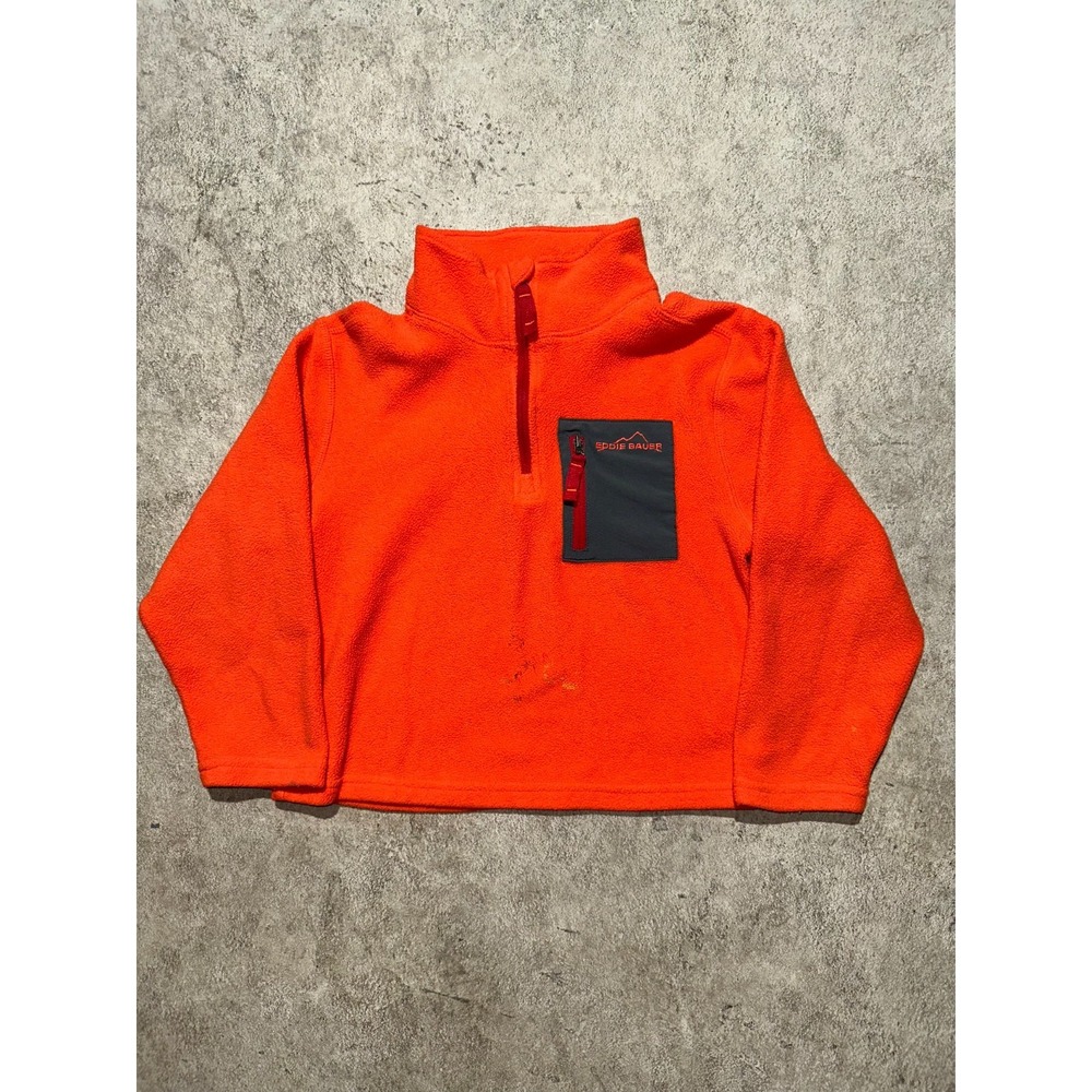 Eddie Bauer Sweater Kids Size XS Orange Fleece Long Sleeve 1/4 Zip Pullover